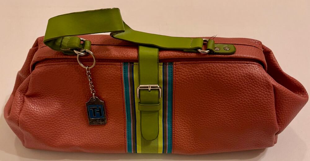 Tommy Hilfiger Pink/Green Shoulder Bag w/Charm Y2K Front Snap